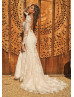 Sabrina Neck Ivory Lace Tulle V Back Wedding Dress